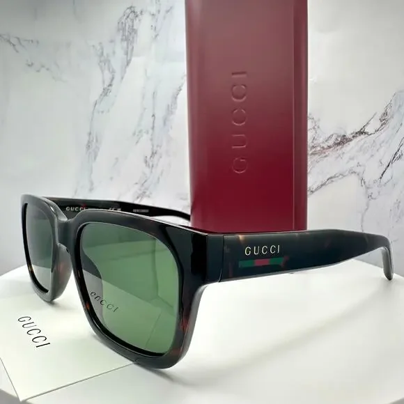 New GUCCI Sunglasses Brown Gold Red Green Web 55-20-145 mm Mens Square Gucci - Picture 10 of 16
